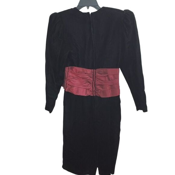 Vintage Scott McClintock Dress Velvet Size 8 Small Taffeta Bow Waist Cumberbund - Picture 4 of 9